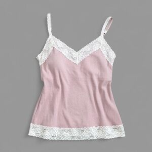 Abercrombie & Fitch Bra-Free Lace Trim Rib Cami in Pink